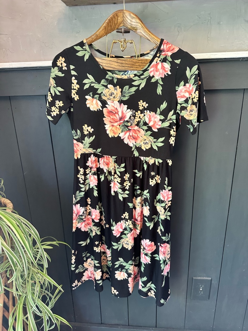 See You Monday Black Floral Short Sleeve 90's Look Babydoll Dress size L